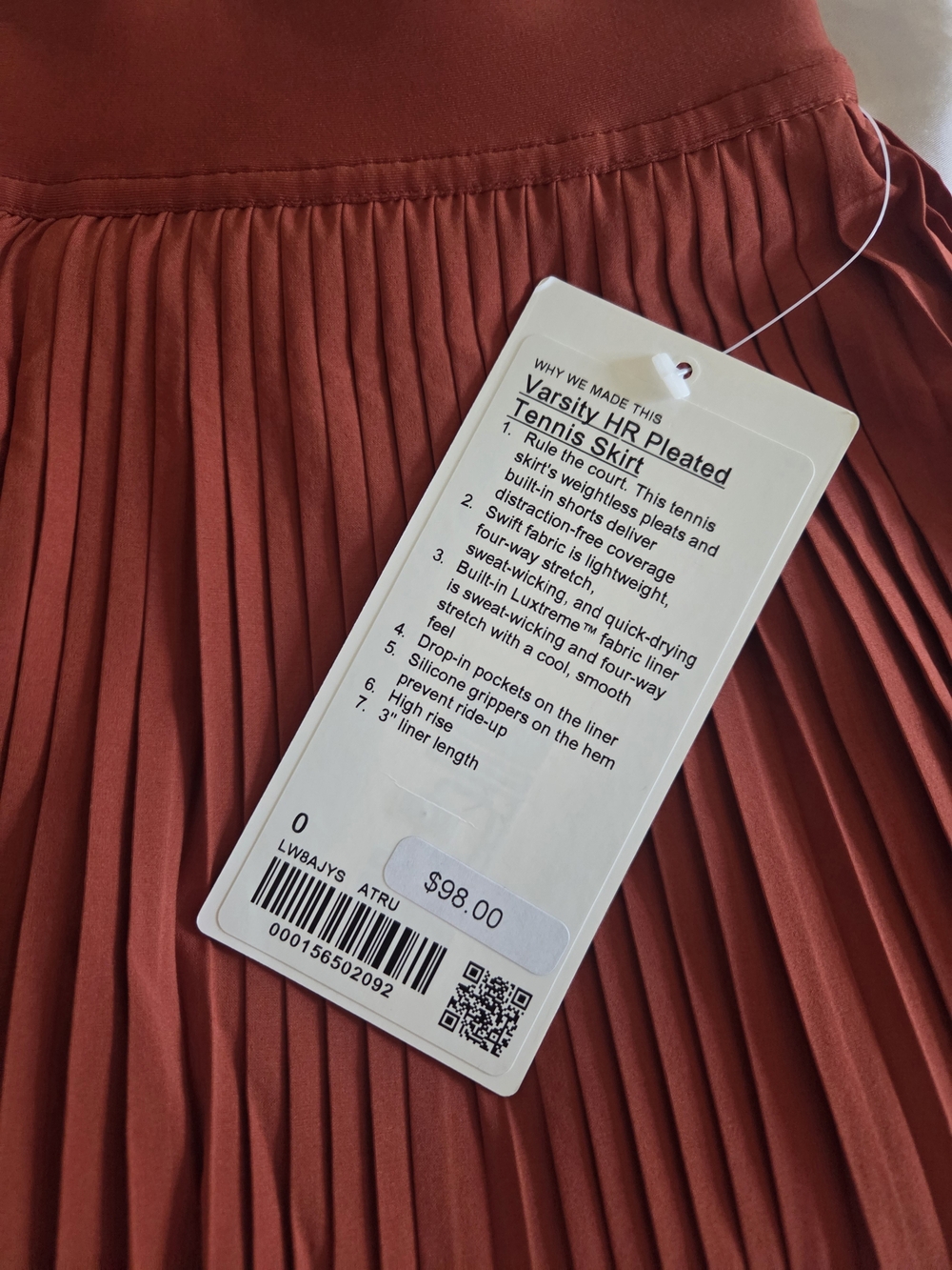 Lululemon BNWT HR Pleated Tennis Skirt - Autumn Rust